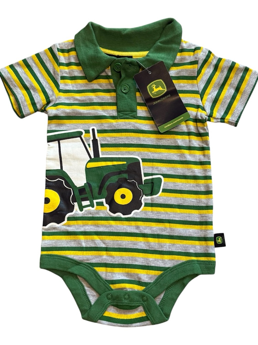 John Deere Baby Bodysuit 18M Collared Tractor Outfit NWT Green Yellow